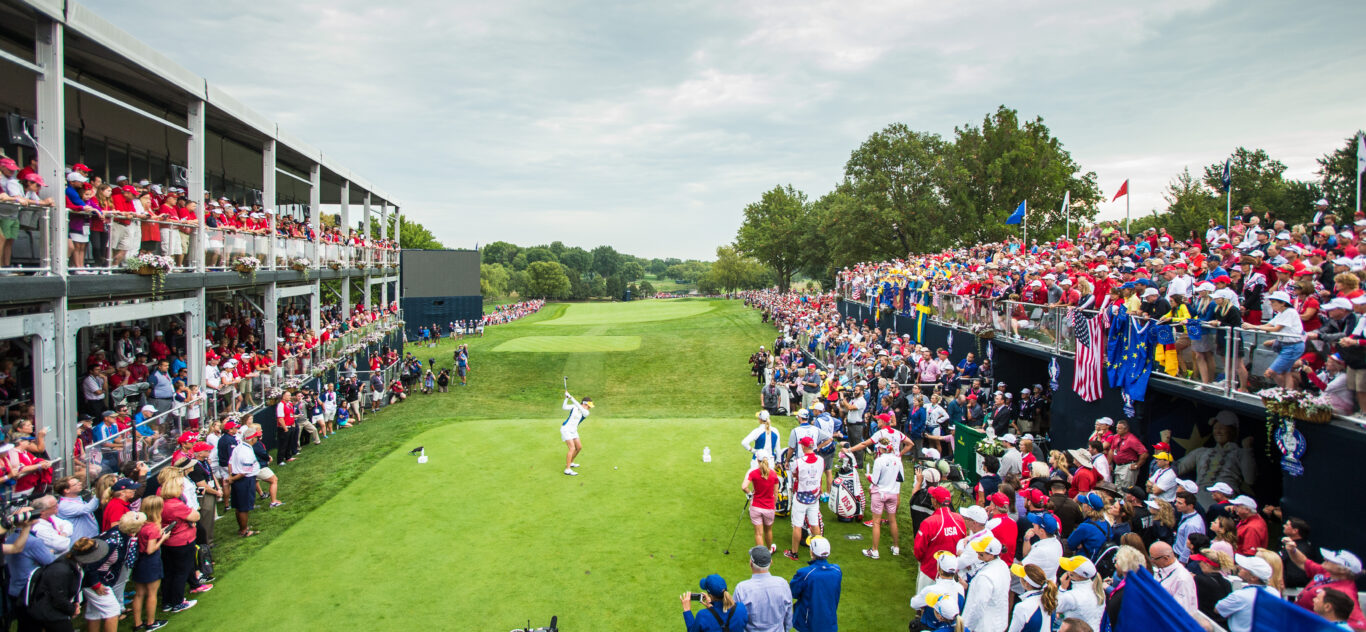 The crowd watching a tee shot at the Solheim Cup