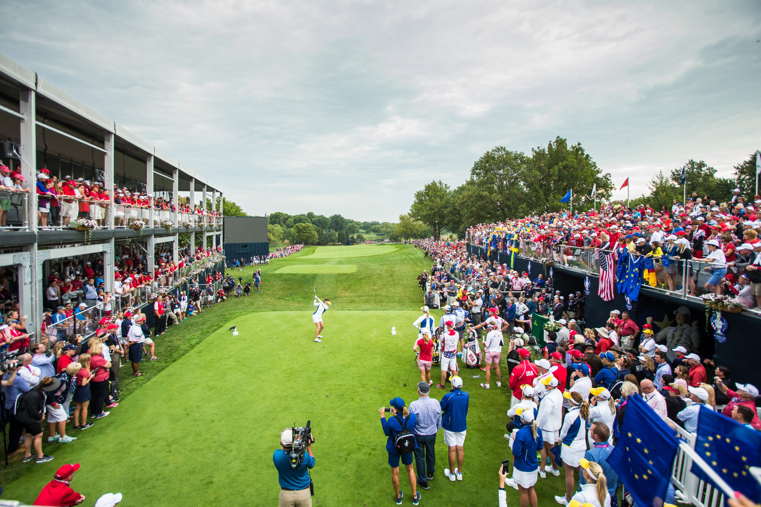 The crowd watching a tee shot at the Solheim Cup