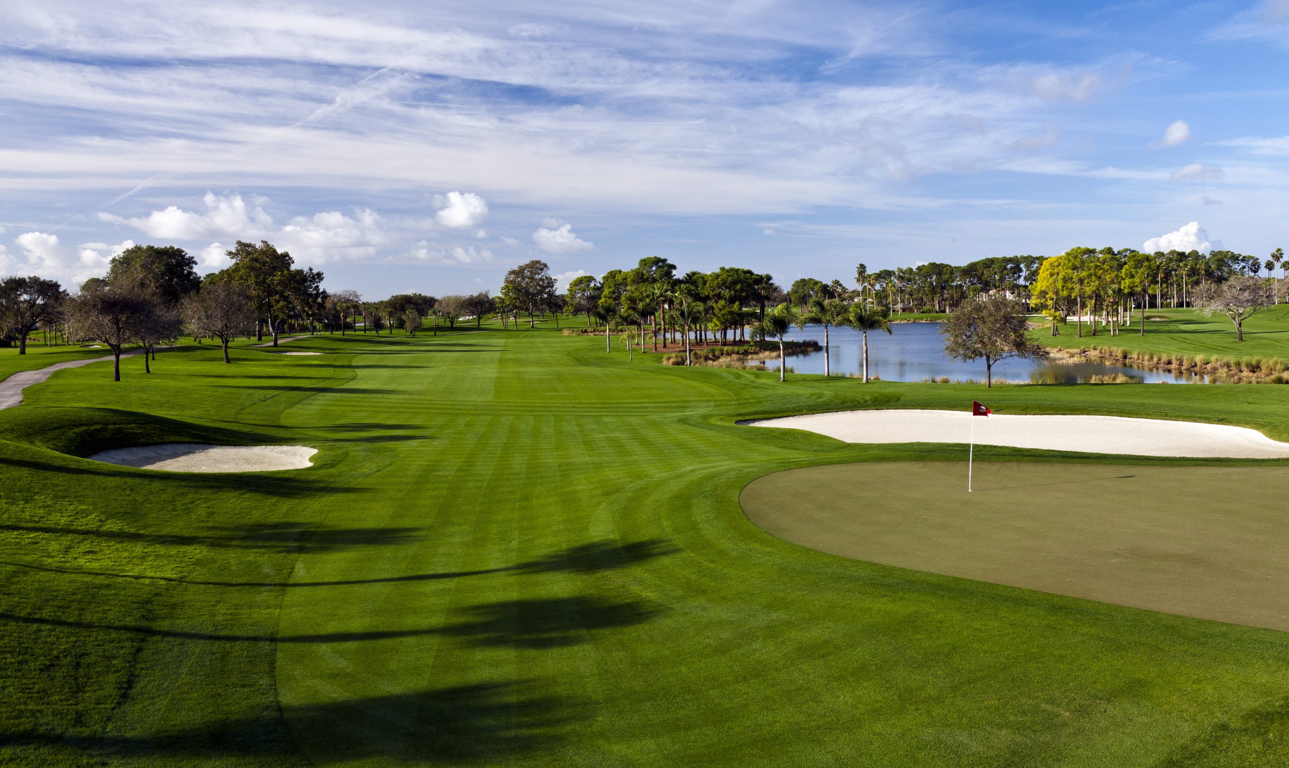 The immaculate lush green striped fairways at PGA National, Florida