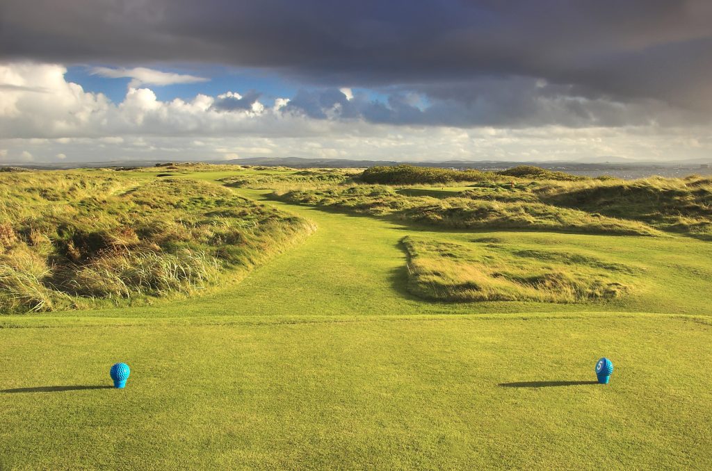 Intimidating narrow tee shot over the dunes at Royal Troon, Scotland