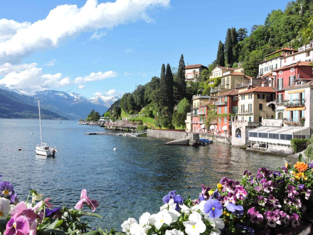 Traditional buildings on the side of Lake Como, Italy
