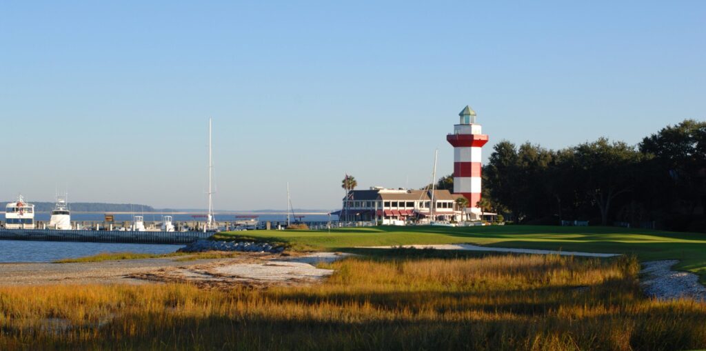 Harbour Town Lighthouse behind the 18th Green at Harbour Town Golf Links