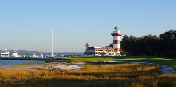 Harbour Town Lighthouse behind the 18th Green at Harbour Town Golf Links