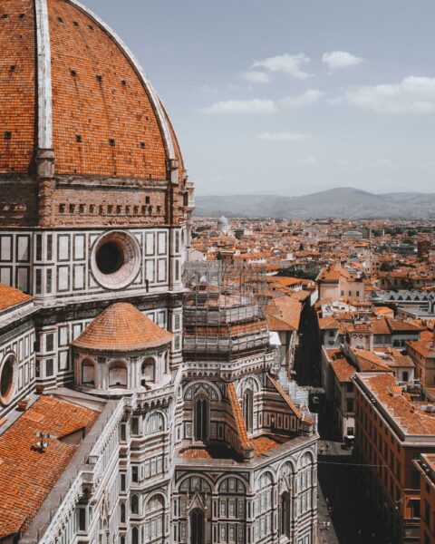 Dome roof of a church and terracotta rooftops of Florence, Italy