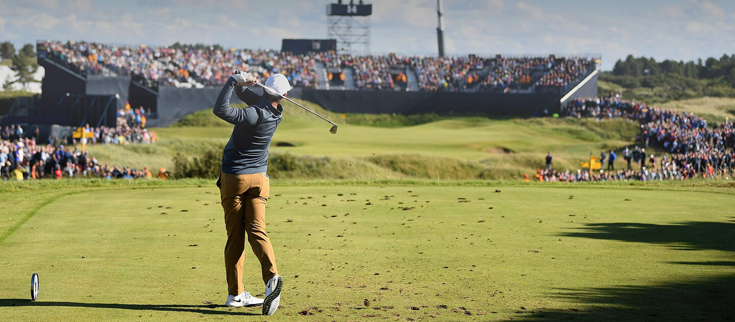 Rory McIlroy hitting a tee shot at the Open Championship